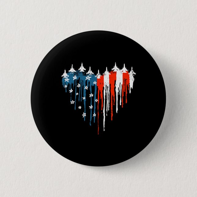 Jet Airplane Heavy White Blue American Flag 4t Button (Vorderseite)