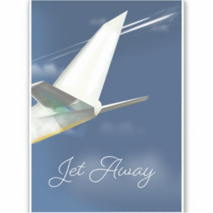 Jet Away Reiseplakat. Aufkleber