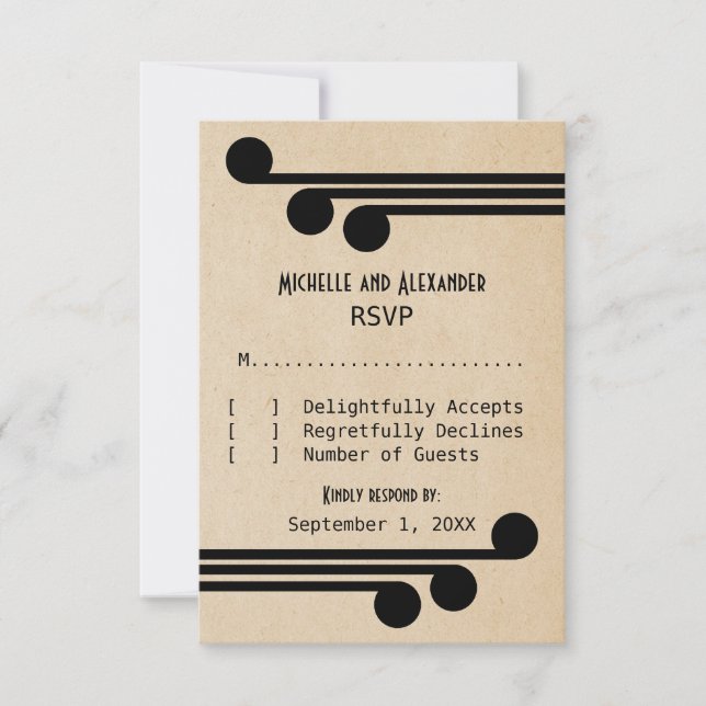 Jet Black Deko Chic Response Card RSVP Karte (Vorderseite)