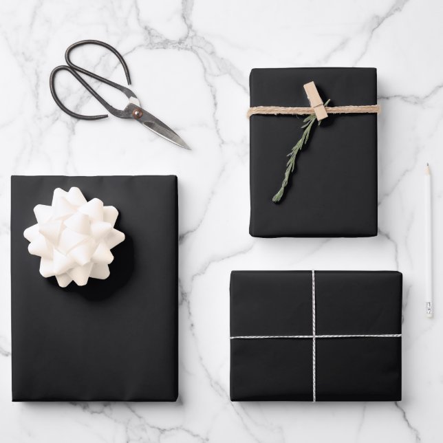 Jet Black Solid Color Geschenkpapier Set (Vorderseite)