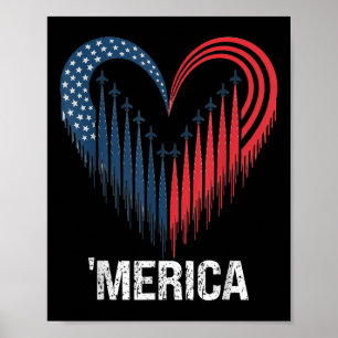 Jet Fighter Jet Airplane American Flag Herz 4. Ju Poster