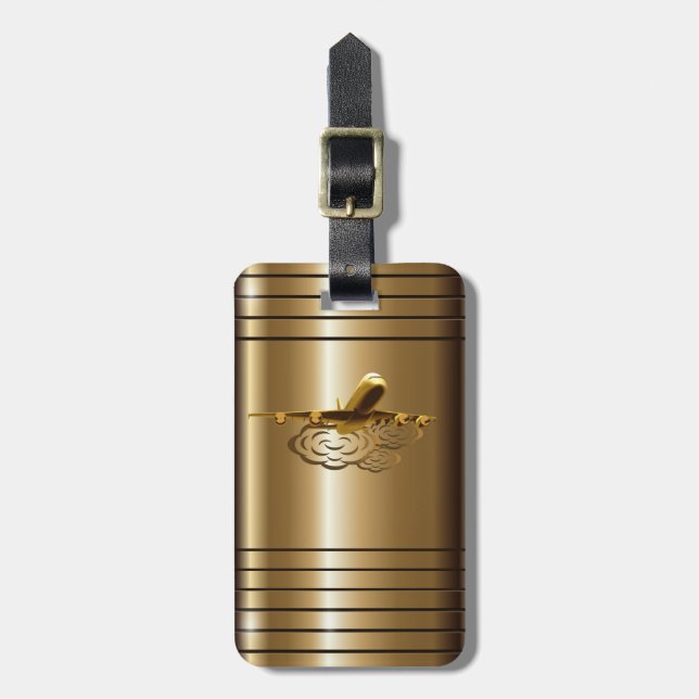 Jet-Passagierflugzeug-Flugzeug-goldener Gepäckanhänger (Vorderseite vertikal)