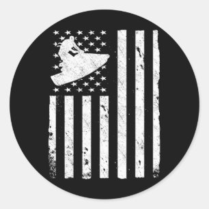Jet Ski Amerikanische USA-Flagge Jetski  Runder Aufkleber