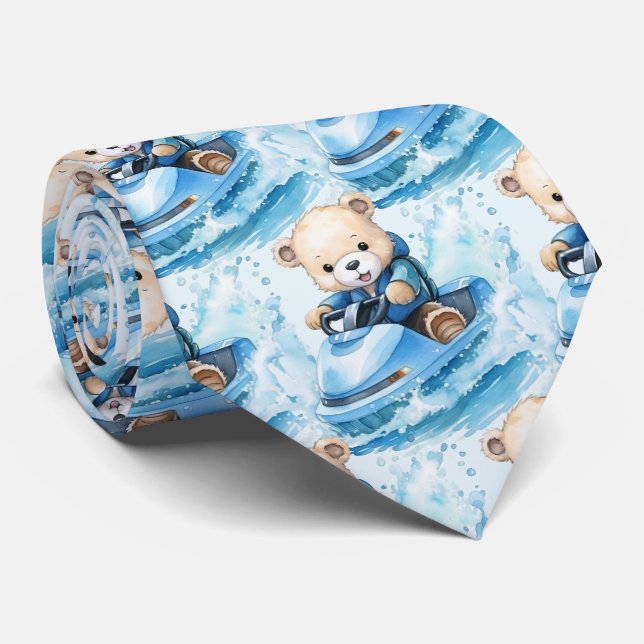 Jet Ski Blue Teddy Bear Neck Tie Krawatte (Gerollt)