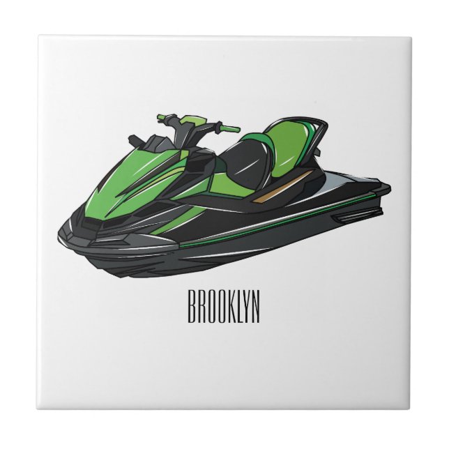 Jet ski Cartoon Illustration Fliese (Vorderseite)