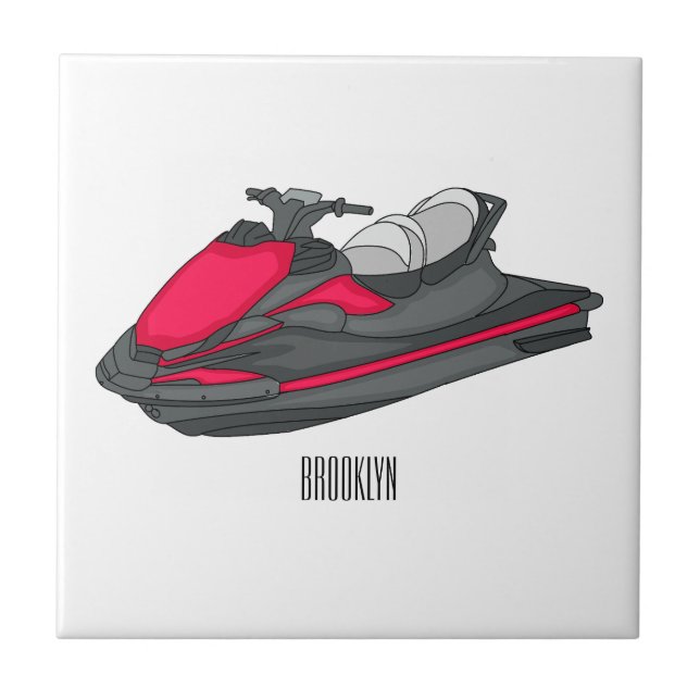 Jet ski Cartoon Illustration Fliese (Vorderseite)