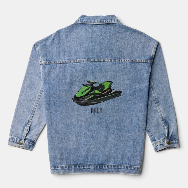 Jet ski Cartoon Illustration Jeansjacke (Rückseite)