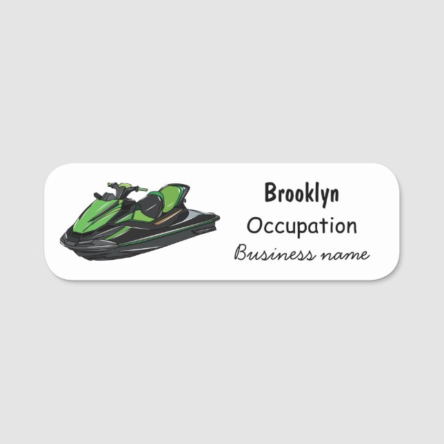 Jet ski Cartoon Illustration Namensschild (Vorderseite)