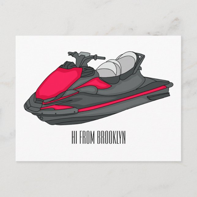 Jet ski cartoon illustration  postkarte (Vorderseite)