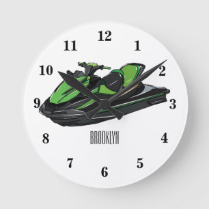 Jet ski Cartoon Illustration Runde Wanduhr