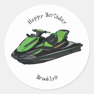 Jet ski Cartoon Illustration Runder Aufkleber