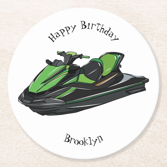 Jet ski Cartoon Illustration Runder Pappuntersetzer (Vorderseite)
