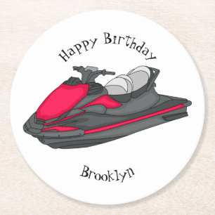 Jet ski Cartoon Illustration Runder Pappuntersetzer
