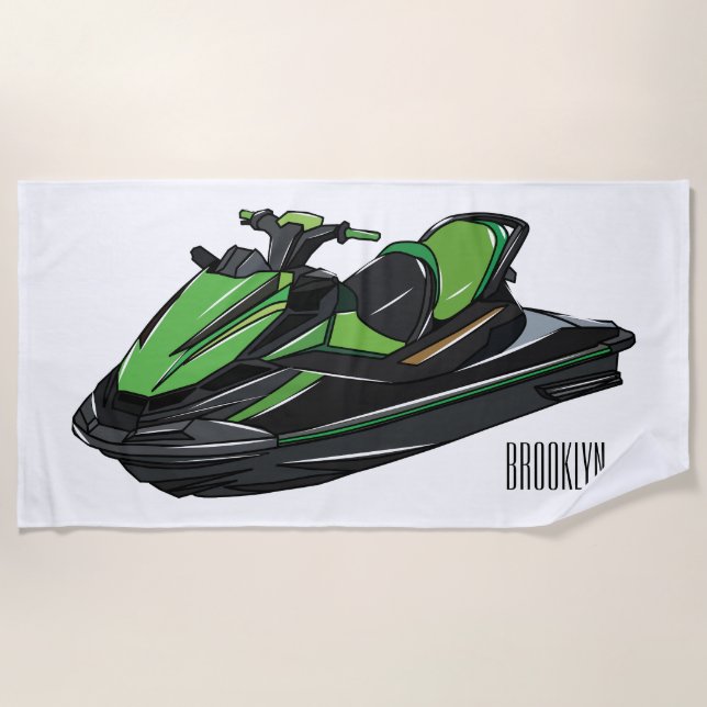 Jet ski Cartoon Illustration Strandtuch (Vorderseite)