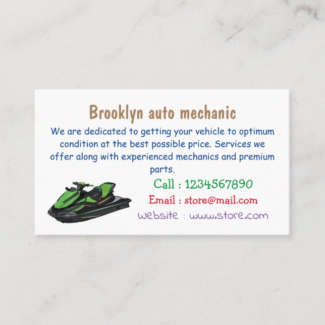 Jet ski Cartoon Illustration Visitenkarte (Vorderseite)