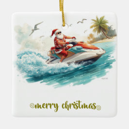 Jet Ski Christmas Holiday with Santa Claus Keramikornament