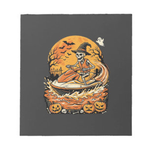 Jet Ski Halloween-Skelett-Hexe-Kürbis-Design_1 Notizblock