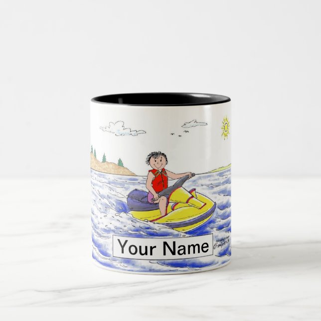 Jet Ski Rider - Cartoon Zweifarbige Tasse (Mittel)