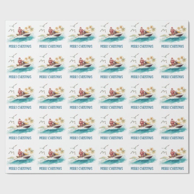 Jet-Ski-Weihnachtsfeier mit dem Weihnachtsmann Geschenkpapier (Flach)