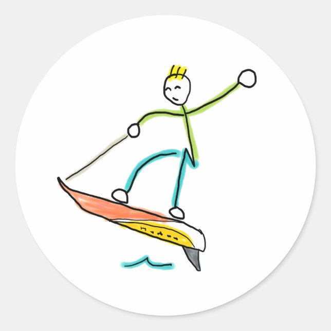 Jetboard Stickman Runder Aufkleber (Vorderseite)