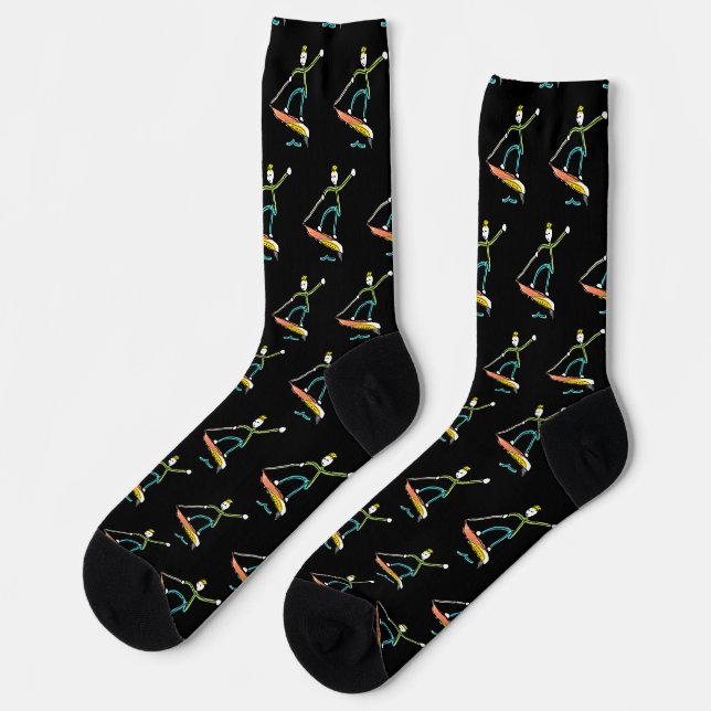 Jetboard-Strichmännchen Socken (Linkes Detail)