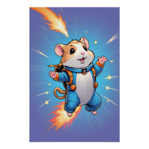 Jetpack-Hamster-Plakat   Lustige Cartoon-Wandkunst Poster