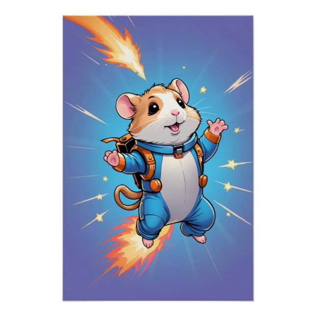Jetpack-Hamster-Plakat | Lustige Cartoon-Wandkunst Poster (Vorderseite)