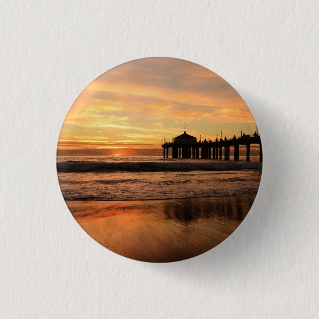 Jetty Over Ocean Beach Sunset Button (Vorderseite)