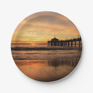 Jetty Over Ocean Beach Sunset Pappteller