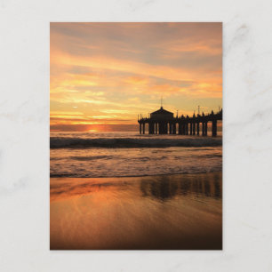 Jetty Over Ocean Beach Sunset Postkarte