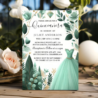 Jetzt Bäume Gold Mint Glam Emerald Green Quinceane Einladung