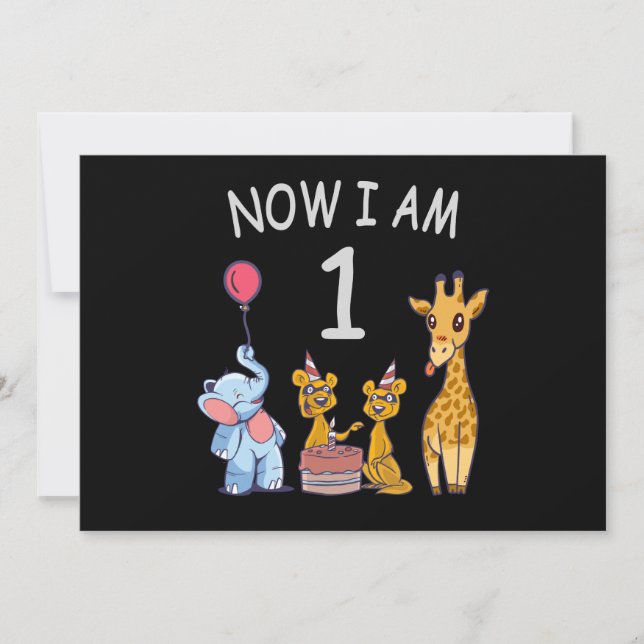 Jetzt bin ich 1 Jahr alt 1. Geburtstag im Zoo Baby Einladung (Vorderseite)