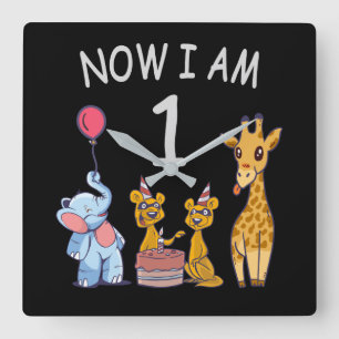 Jetzt bin ich 1 Jahr alt 1. Geburtstag im Zoo Baby Quadratische Wanduhr