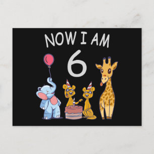 Jetzt bin ich 6 Jahre alt 6. Geburtstag im Zoo Postkarte