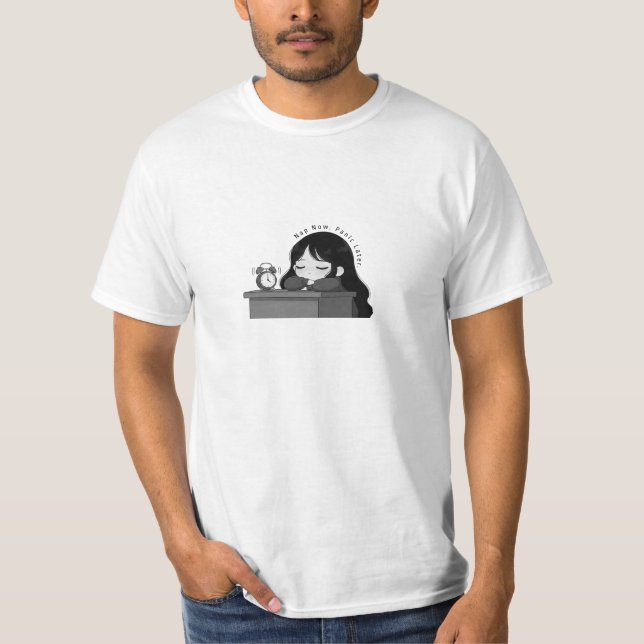 Jetzt ein Nickerchen, später Panik Relatable Chibi T-Shirt (Vorderseite)