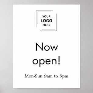 Jetzt geöffnet Geschäftsöffnungszeiten Logo Weiß Poster
