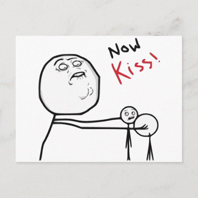 Jetzt Kiss Rage Face Comic Meme Postkarte (Vorderseite)