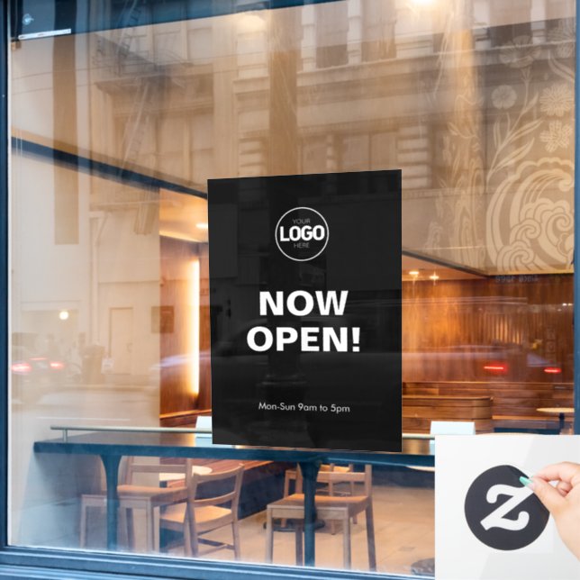 Jetzt öffnen | Schwarzes Fenster mit Logo Fensteraufkleber (Café-Fenster)