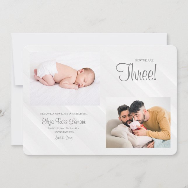 Jetzt sind wir drei Fotos Geburtserklärung Einladung (Vorderseite)