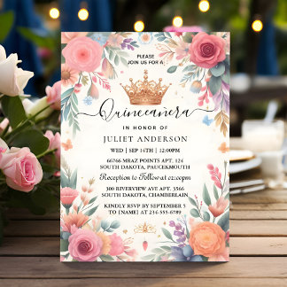 Jetzt Tiara Familie Latina Girly Spanish Quinceane Einladung