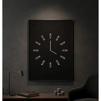 JETZT Uhr Schwarz-Weiß Achtsamkeit Poster