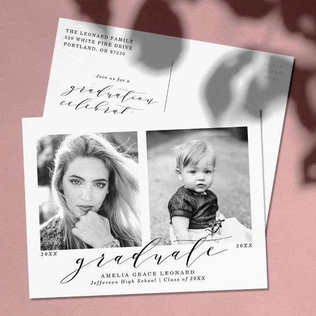 Jetzt und dann 2 Foto Graduation Party Einladungspostkarte (Von Creator hochgeladen)