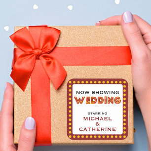 Jetzt zeigen Film Marquee Hochzeitszeichen mit Nam Quadratischer Aufkleber