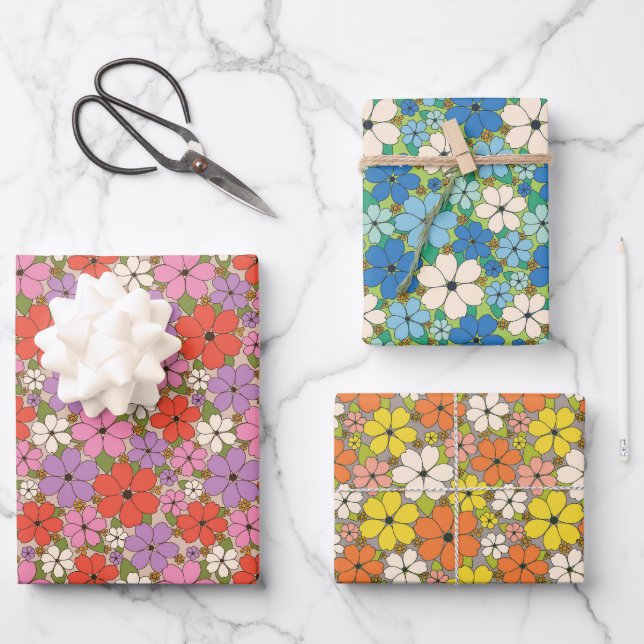 Jeune Floral Assorted Colors Paper Geschenkpapier Set (Vorderseite)