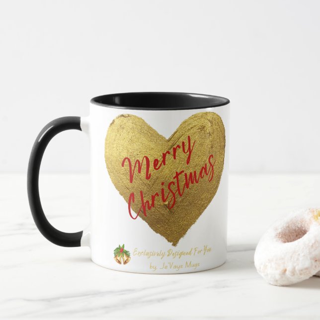 Jevays Christmas Gold Heart Tasse (Mit Donut)