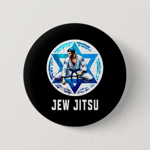 Jew Jitsu Karate Funny Hanukkah Brazilian Jiu Jits Button