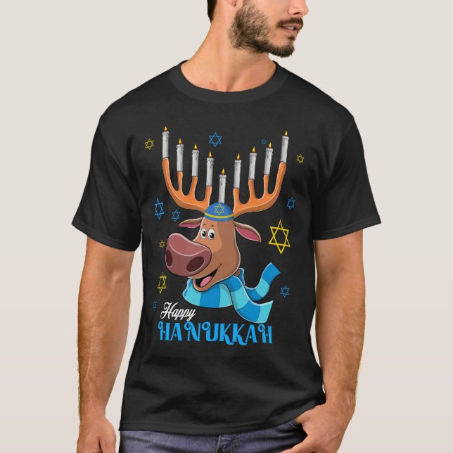 Jewdolph Hanukkah Reindeer Menorah Chanukah T-Shirt (Vorderseite)