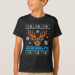 Jewdolph Ugly Hanukkah Reindeer Funny Chanukah T-Shirt<br><div class="desc">Diese Liebe und Light Hanukkah T - Shirt jüdischen Holiday Apparel Kostüm,  macht ein großes Chanukah Geschenk oder Chanukah Preset. Kann als Pajamas,  passende Familie tragen,  während sie Latkes essen und dreidel spielen oder zu jeder Zeit des jüdischen Urlaubs das ganze Jahr über tragen.</div>