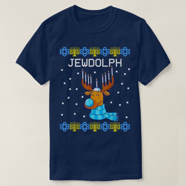 Jewdolph Ugly Hanukkah Sweater Reindeer Menorah Ch T-Shirt (Design vorne)