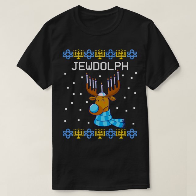 Jewdolph Ugly Hanukkah Sweater Reindeer Menorah Ch T-Shirt (Design vorne)